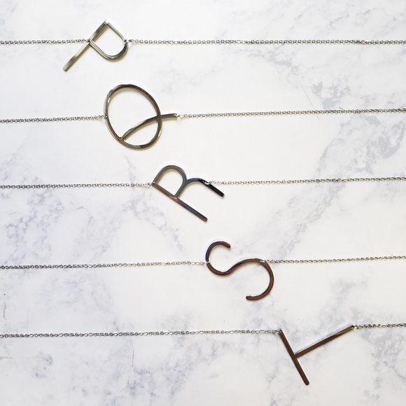 Monogram A-Z Block Letter Pendant Necklace Silver - Picture 5 of 7